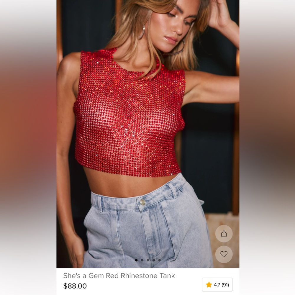12th Tribe She’s a Gem Red Rhinestone Tank
